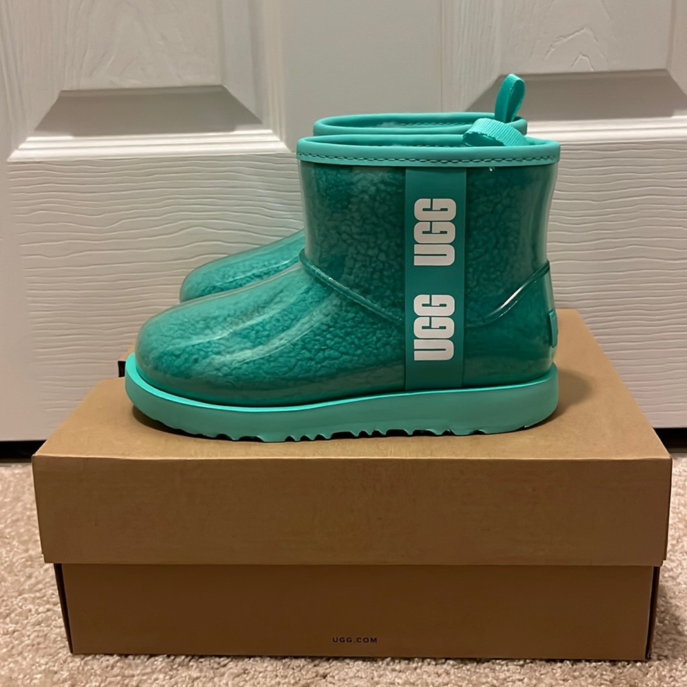 NEW UGG KID’S CLASSIC CLEAR MINI II Teal Aqua SZ 1